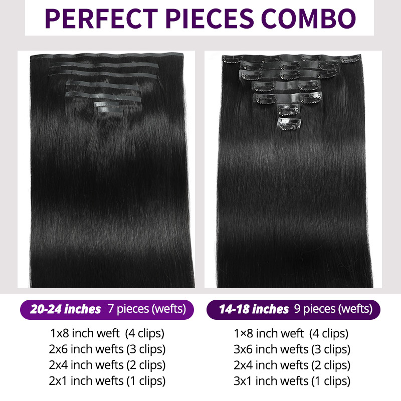 Seamless Clip In Hair Extensions Silky Straight PU Hair Weft For Women Unprocessed Remy Human Hair
