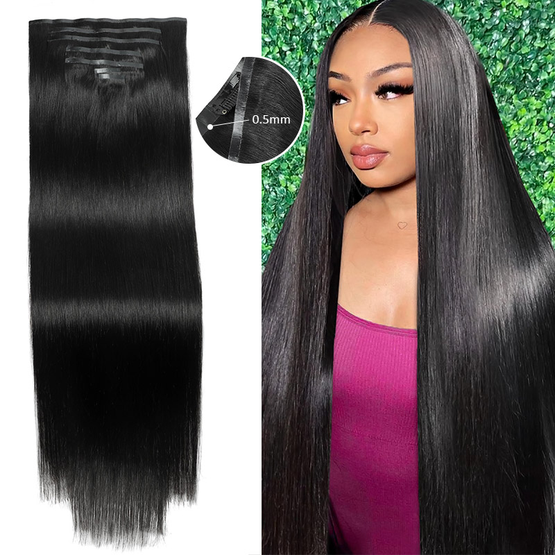 Seamless Clip In Hair Extensions Silky Straight PU Hair Weft For Women Unprocessed Remy Human Hair