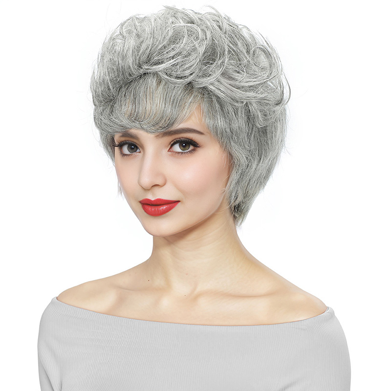 Salt and Pepper Short Pixie Cut Wig Glueless Minimalist Machine Made Human Hair Wigs