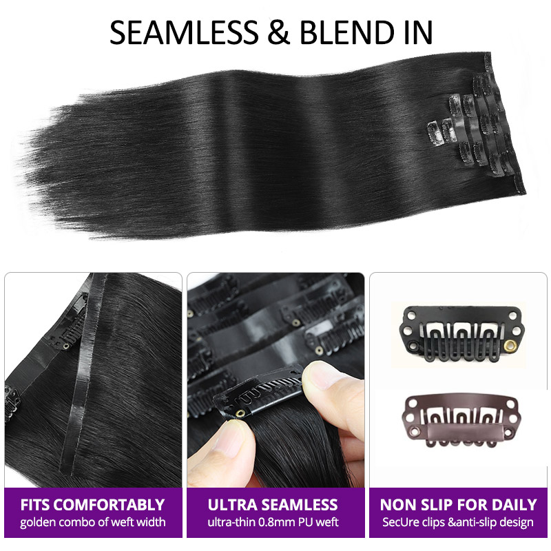 Seamless Clip In Hair Extensions Silky Straight PU Hair Weft For Women Unprocessed Remy Human Hair