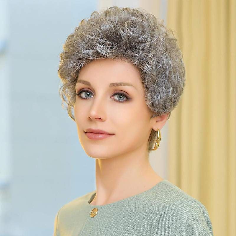 Salt and Pepper Short Pixie Cut Wig Glueless Minimalist Machine Made Human Hair Wigs