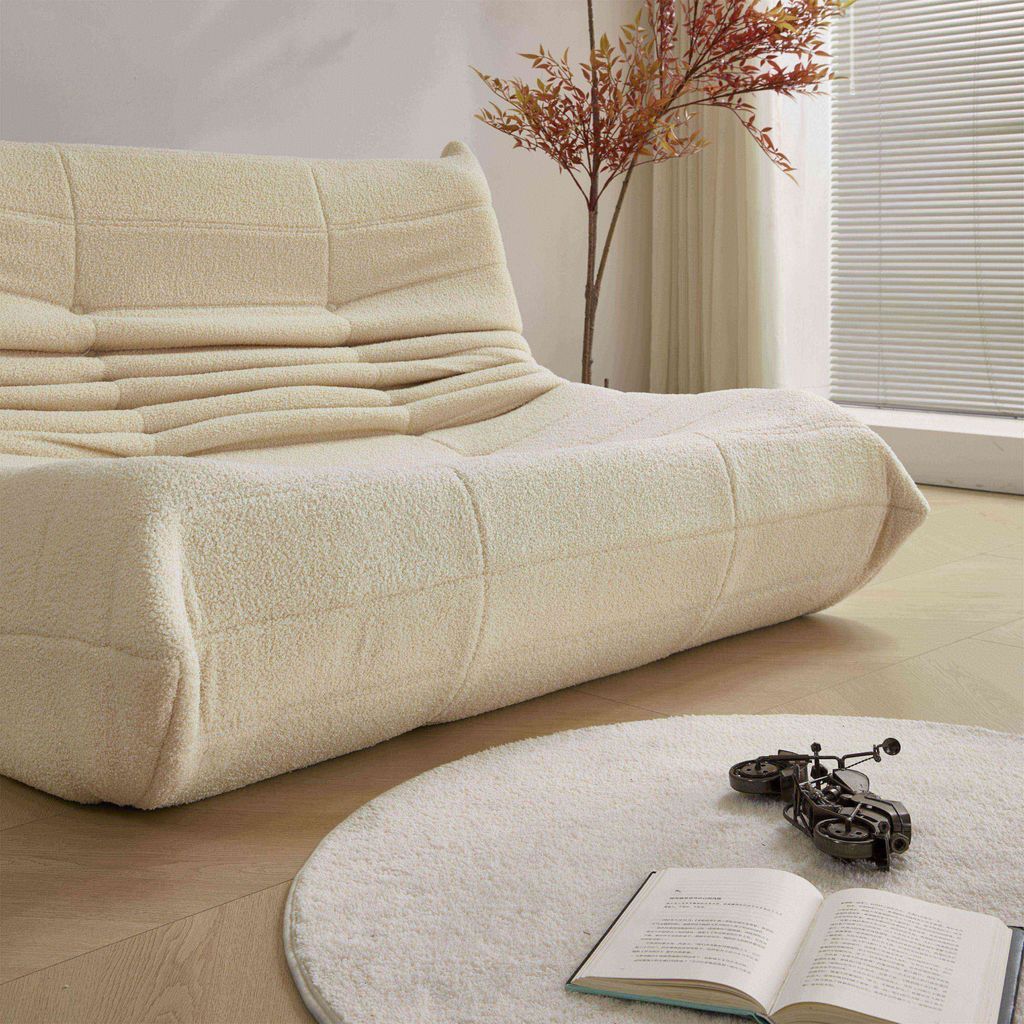 okwish Schlafsofas Klassische Sessel Lazy Sofa mit Rückenlehne und Fußstütze, Doppelsofa Indoor-Sitzkissen faltbarer Meditationsstuhl für Wohnzimmer- Teddysamt, Beige