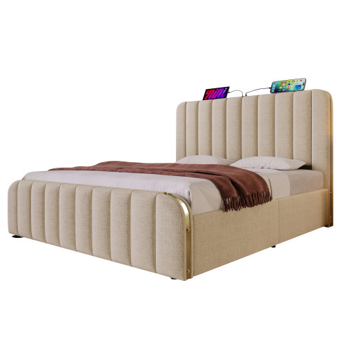 Gepolstertes Doppelbett aus Leinen-OKWISH