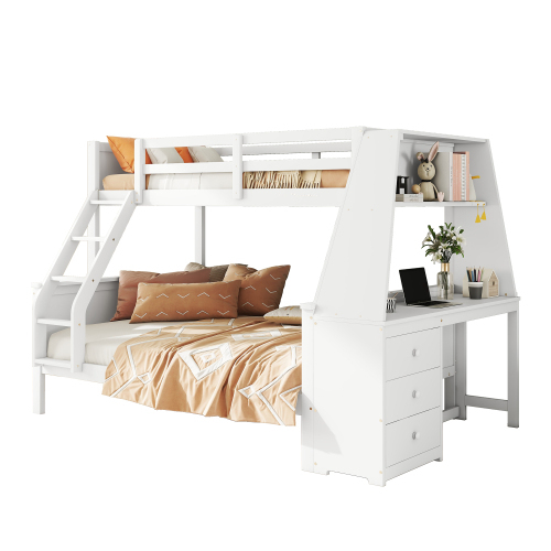 90*200cm140*200cm Etagenbett, Kinderbett, ausgestattet mit Tisch, großer Stauraum, hohes Geländer