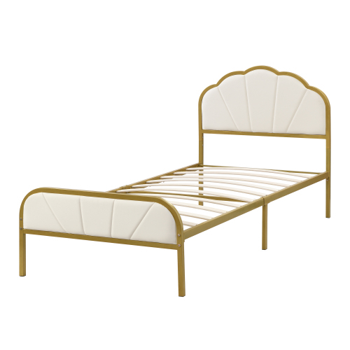 Eisenrahmenbett, Flachbett, wolkenähnliches Kopfteil, goldener Rahmen, minimalistisches Design