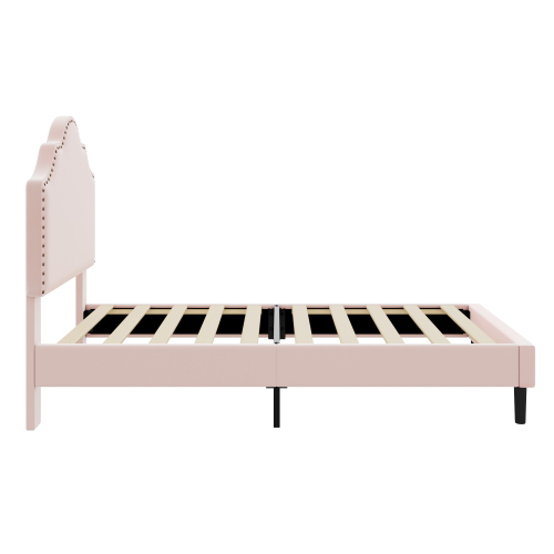 Elegantes, geschwungenes rosafarbenes Einzelbett, verziert mit exquisiten Nieten-OKWISH
