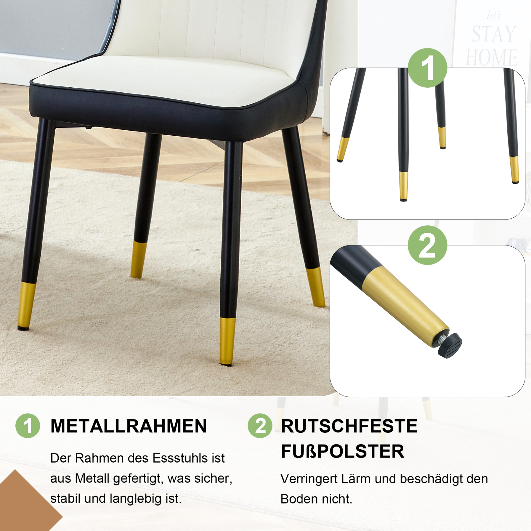 OKWISH Dining Chair with PU Leather Seat and Metal Legs
