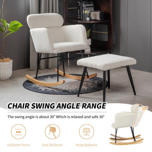 Robuster Schaukelstuhl mit Gestell aus Gummibaumholz und Pedalen-OKWISH