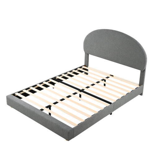 Teddy Samt Polsterbett 140*200, Doppelbett Polsterbett mit bogenförmigem Kopfteil und Lattenrost