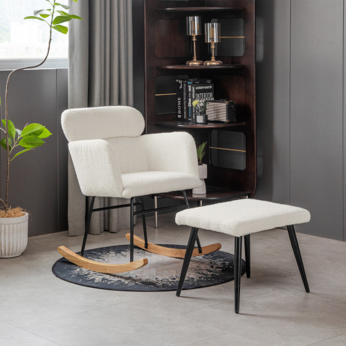 Robuster Schaukelstuhl mit Gestell aus Gummibaumholz und Pedalen-OKWISH