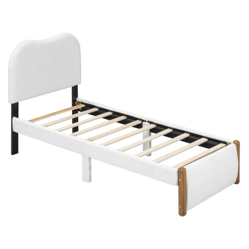 90*200cm Flachbett, Polsterbett, Kinderbett, weißes Kopfteil, minimalistisches Styling
