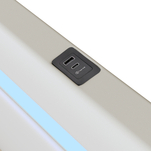 Mit LED-Lichtleiste, Bluetooth-Player und USB-Aufladung, Stauraumbett aus PU-Leder, Hochbettkasten