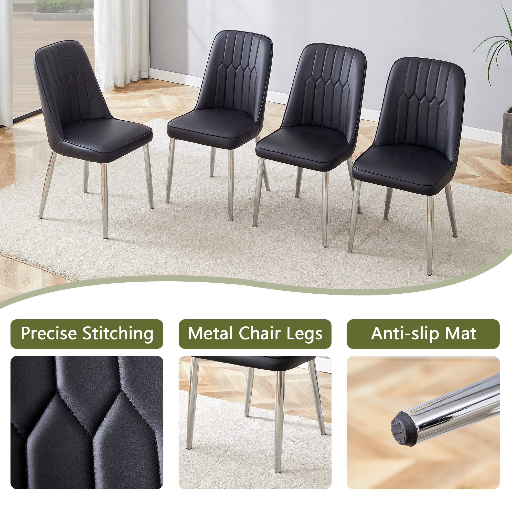 OKWISH Black Dining Chair with PU Leather and Metal Legs