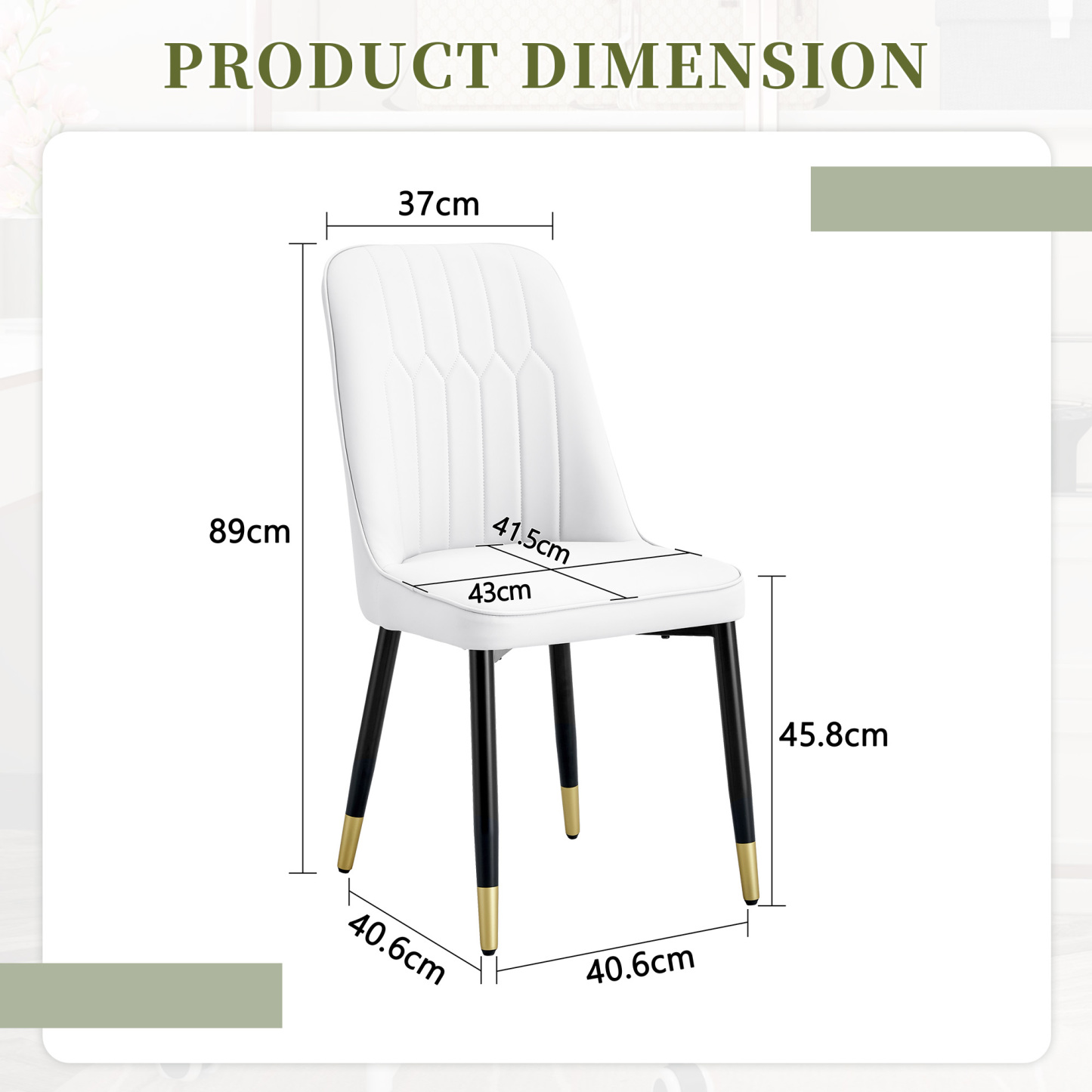OKWISH White PU Dining Chairs Set with Black Metal Legs