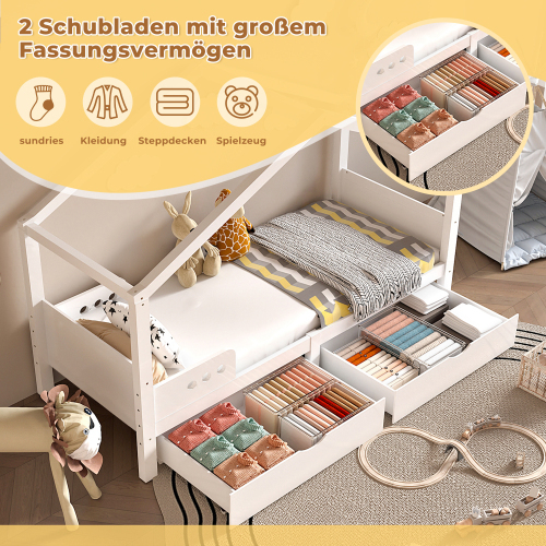 Bett aus Kiefernholz in Hausform mit Rahmen-OKWISH