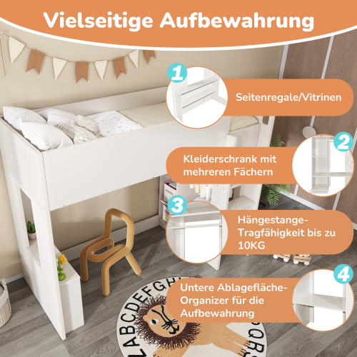 Multifunktionales Drei-in-Eins-Hochbett für Einzelbett-OKWISH