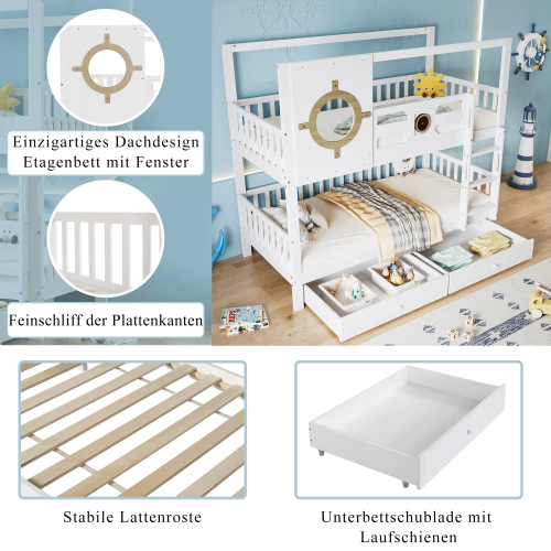 Etagenbett für Kinder aus Kiefernholz + MDF-OKWISH