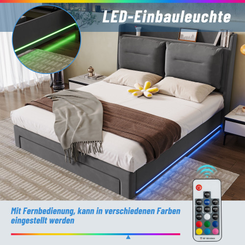 Mit LED-Licht gepolstertes hydraulisches Bett-OKWISH