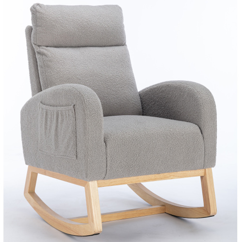 Mid Century Modern Teddy Fabric Upholstered Rocking Chair Padded Seat For Living Room Bedroom