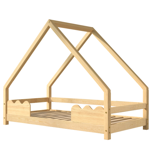 Hausbett Kinderbett mit Rausfallschutz Spielbett Jugendbett Massivholz in Natur