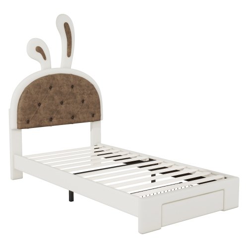 90*200cm Kinderbett, Flachbett, Cartoon Hasenform, Bettkasten, PU Material