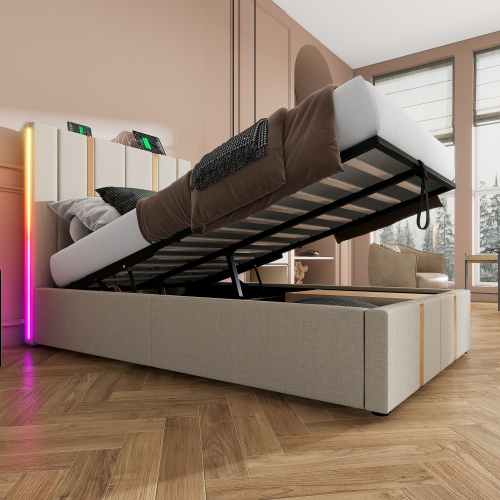 Multifunktionales gepolstertes Doppelbett aus Holz-OKWISH