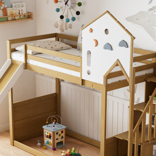 Kinderbett mit Dach und Fenstern-OKWISH