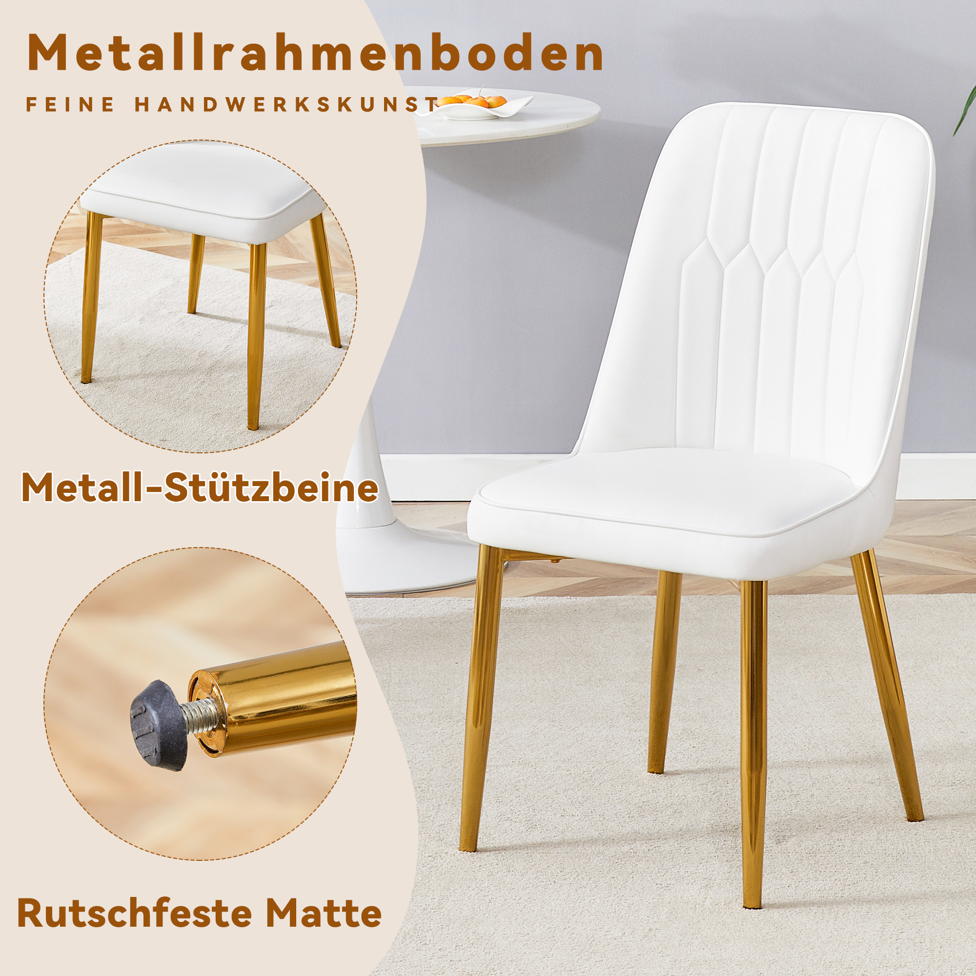 OKWISH White Dining Chair with Gold Metal Legs