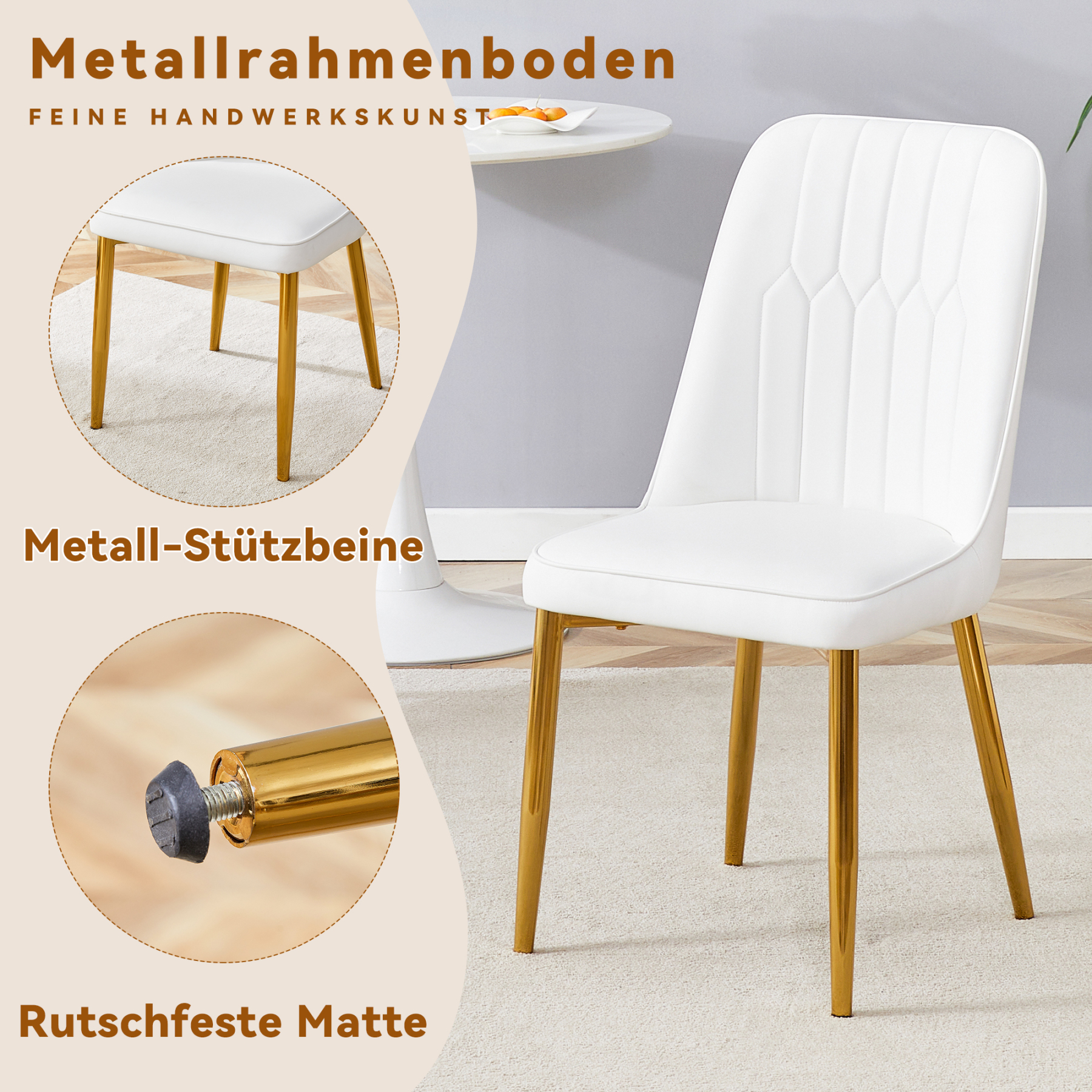 OKWISH White Dining Chair with Gold Metal Legs