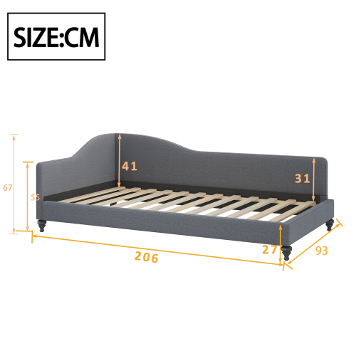 Polsterbett Schlafsofa 90*200 Multifunktionsbett mit Lattenrost und hautfreundlichem Leinenstoff