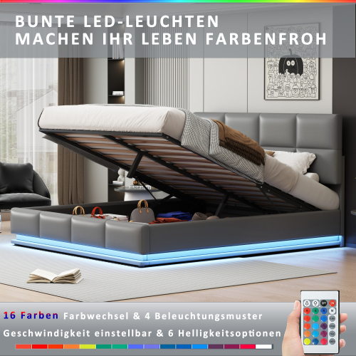 Polsterbett mit LED-Beleuchtung-OKWISH