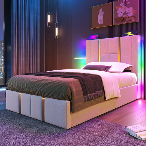 Multifunktionales gepolstertes Doppelbett aus Holz-OKWISH