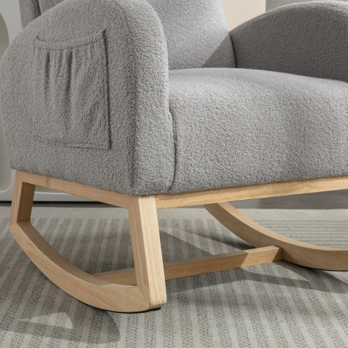 Mid Century Modern Teddy Fabric Upholstered Rocking Chair Padded Seat For Living Room Bedroom