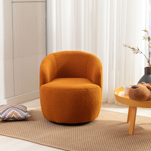 Teddy Fabric Swivel Accent Armchair Barrel Chair With Black Powder Coating Metal Ring