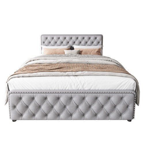 Gepolstertes Doppelbett mit vier Schubladen-OKWISH