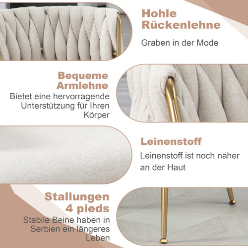 Casual Dining Chair Sofa Chair Leinenstoff gepolsterter Loungesessel (Eisenfüße) 2pcs/set 