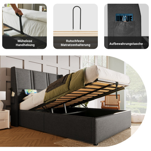 Hydraulisches Polsterbett mit Holzlattenrahmen-OKWISH