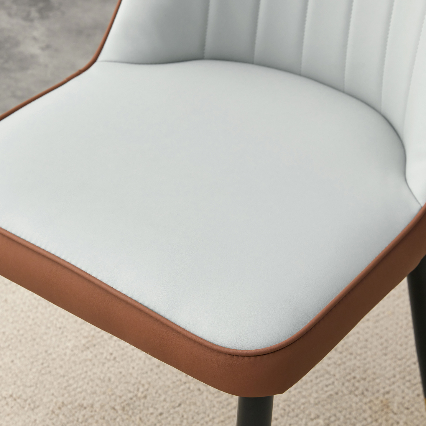 OKWISH Set of 2 Dining Chairs in Two-Tone PU Leather