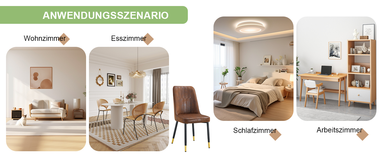 OKWISH Set of 2 Brown Dining Chairs with Metal Legs