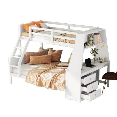 90*200cm140*200cm Etagenbett, Kinderbett, ausgestattet mit Tisch, großer Stauraum, hohes Geländer