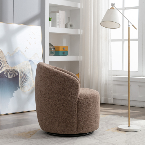Teddy Fabric Swivel Accent Armchair Barrel Chair With Black Powder Coating Metal Ring
