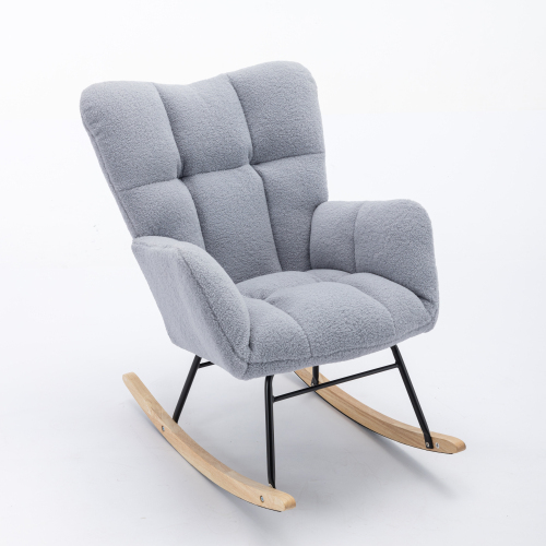 Mid Century Modern Teddy Fabric Tufted Upholstered Rocking Chair Padded Seat For Living Room Bedroom