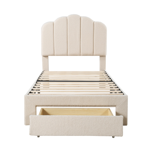 Polsterbett Kinderbett, hautfreundlicher Teddy-Stoff Bettrahmen mit Ablagefächern