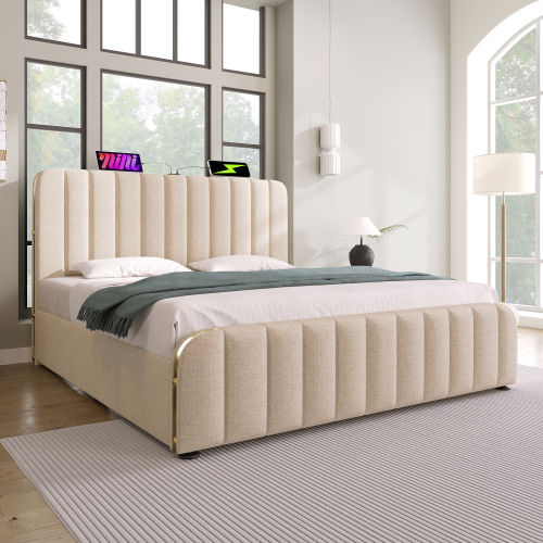 Gepolstertes Doppelbett aus Leinen-OKWISH