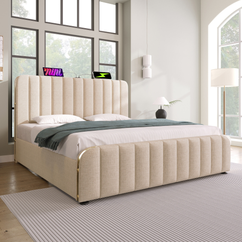 Gepolstertes Doppelbett aus Leinen-OKWISH