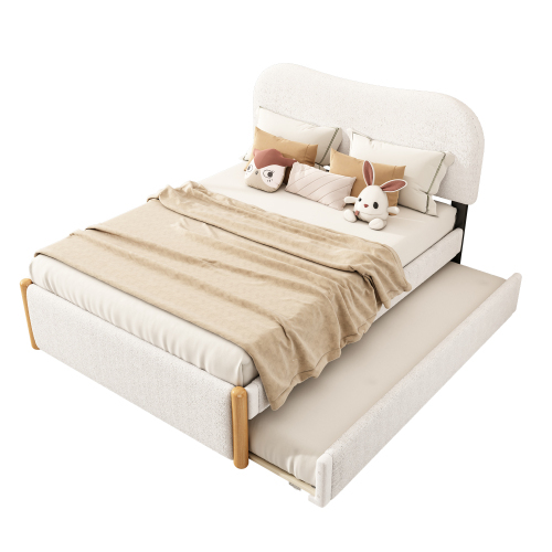 Flachbett, gepolstert, mit praktischem ausziehbares Rollbett, minimalistische Formgebung