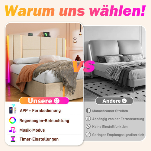 Multifunktionales gepolstertes Doppelbett aus Holz-OKWISH
