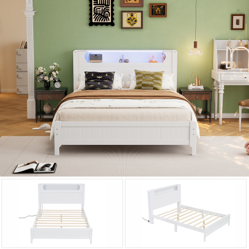 Doppelbett mit offenen Regalen und stimmungsvoller Beleuchtung-OKWISH