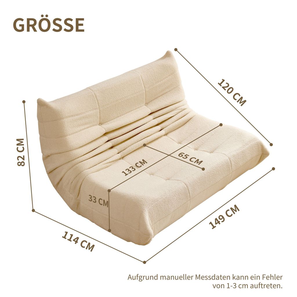 okwish Schlafsofas Klassische Sessel Lazy Sofa mit Rückenlehne und Fußstütze, Doppelsofa Indoor-Sitzkissen faltbarer Meditationsstuhl für Wohnzimmer- Teddysamt, Beige
