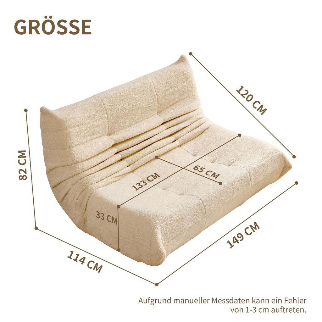 okwish Schlafsofas Klassische Sessel Lazy Sofa mit Rückenlehne und Fußstütze, Doppelsofa Indoor-Sitzkissen faltbarer Meditationsstuhl für Wohnzimmer- Teddysamt, Beige